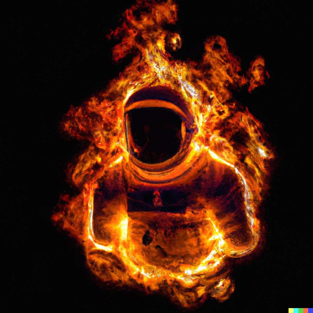 an astronaut, fire art